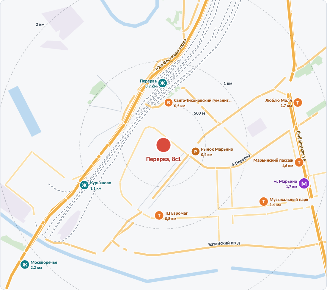 Схема в радиусе 2 км, Перерва, 8с1